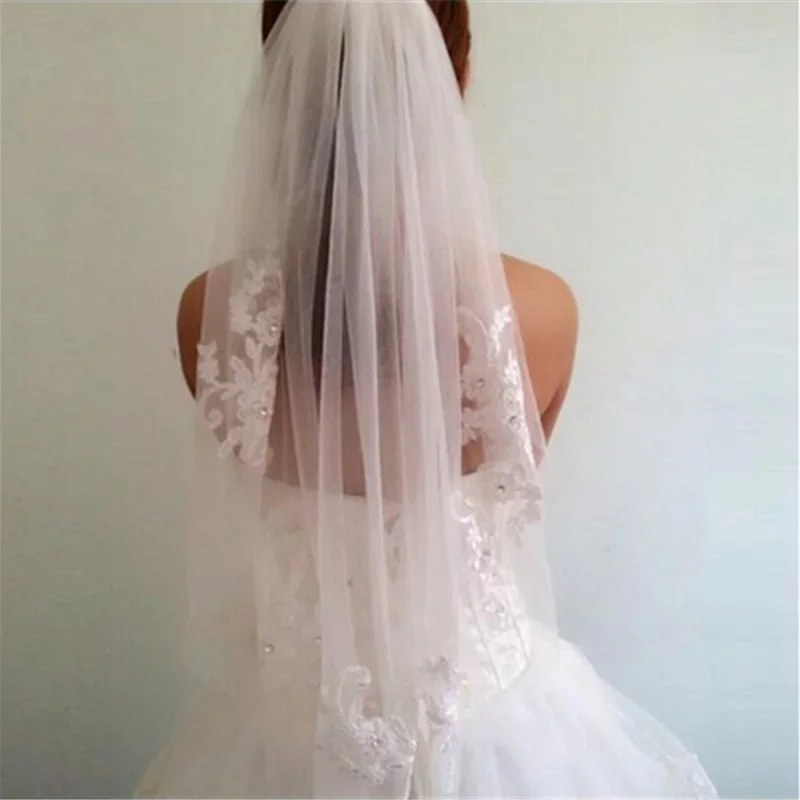 Bridal Lace Embroidery Hollow Out Flower White and Ivory Veil Drop Wedding with Hair Comb