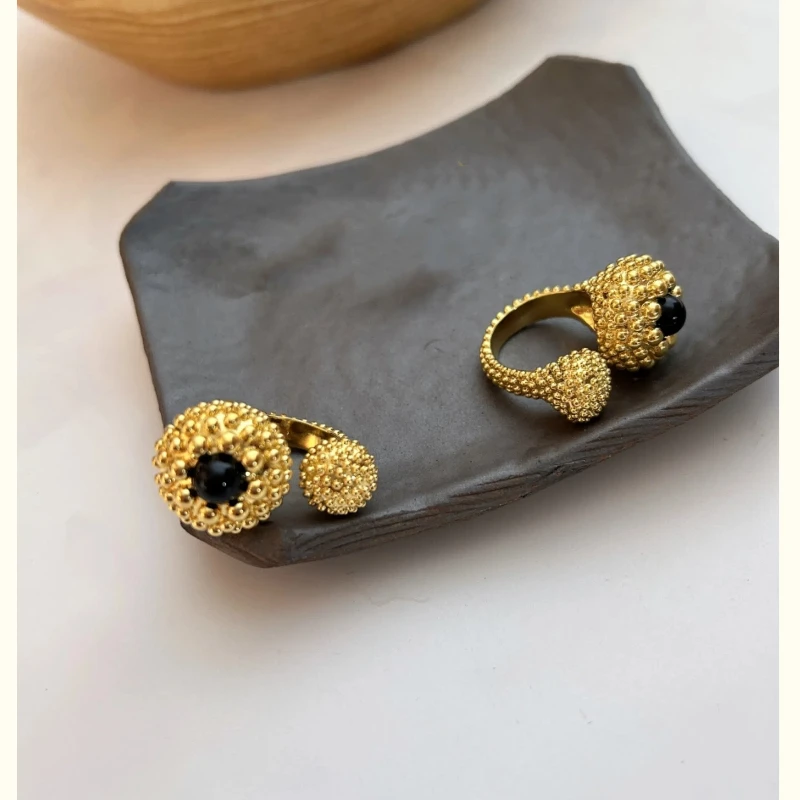 Spanish Niche Design Black Agate Gemstone Ring Vintage Collection For 2025 New Style Party Gift for Girls M053 view 4