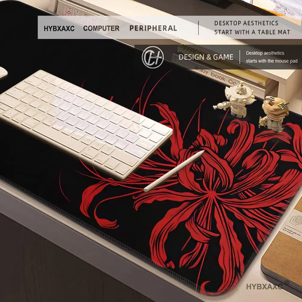Japanese Red Lycoris Spider Lily Gaming Mouse Pad, Solid Black Extended Lock Edge Non-Slip Desk Keyboard Mat