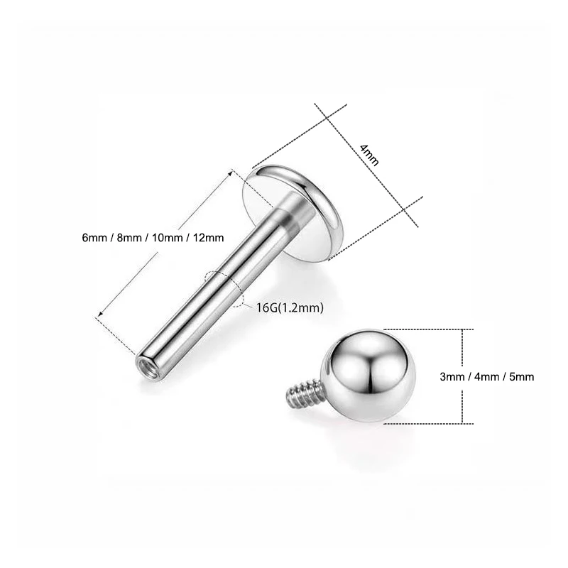16G 316L Stainless Steel Ball Nose Septum Stud Internally Threaded Earring Eyebrow Tragus Lip Rings Helix Piercing Jewelry
