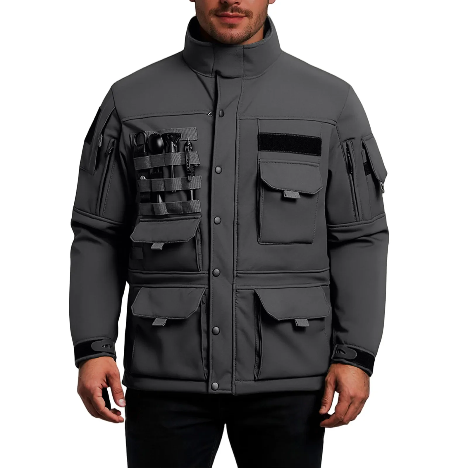 LIBIELIY Winter Men'S Outdoor Waterproof Windproof Warm Jacket Multi-Pocket Solid Color Jacket Suitable For Daily Wear