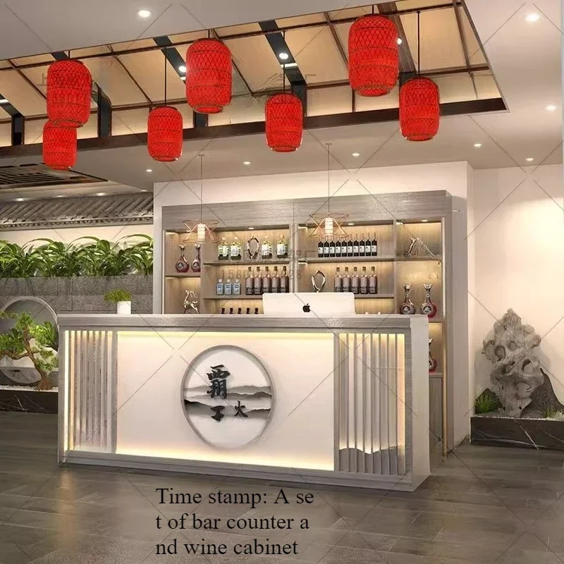

New Chinese hotel checkout page wine cabinet integrated restaurant hot pot barbecue hotel front desk commercial