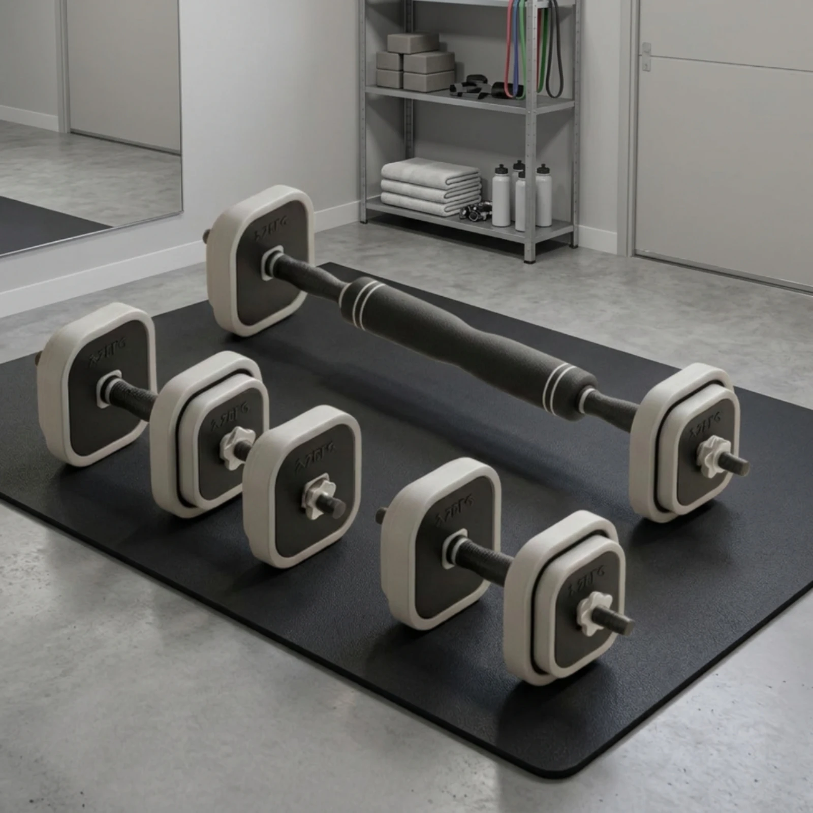 Adjustable Dumbbell with Square Plates Textured Grip Adjustable Barbell with Rubber Plates Dumbbell with Connector Non-Slip view 4