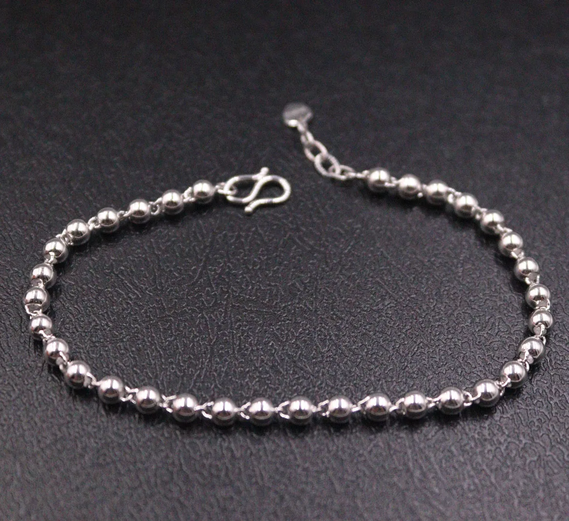 Fine Pt950 Real Platinum 950 Women Polish Bead 3mm Bracelet 6.5inch /6.2g