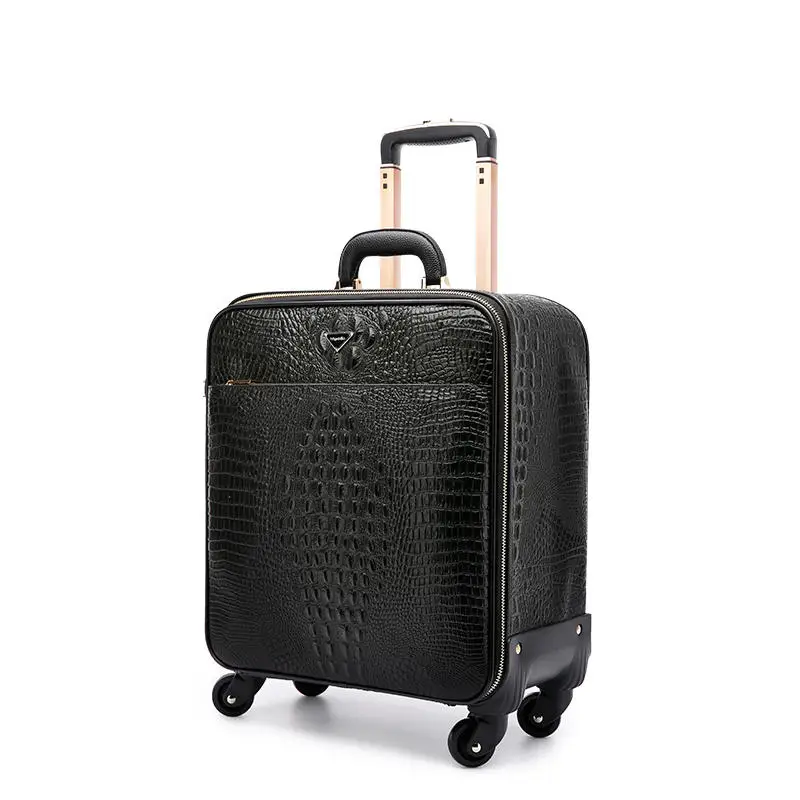 Mala De Jacaré De Couro Genuíno, Mala De Negócios, Pull Rod Bagagem De Viagem, Masculino Carry on Trolley, Feminino Travel Boarding Box, 16 18 20"