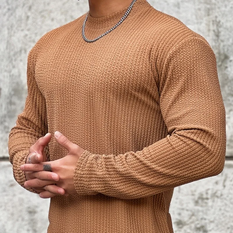 Striped Fitness Long Sleeved Mens Loose Elastic Training Top T-shirt Showing Muscle Clothing