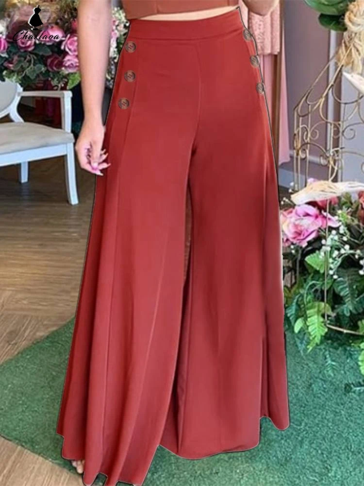 

CHAXIAOA Summer Casual Suit Pants Elegant OL Women Wide Leg Pant Capris Solid Trouser Oversized High Waist Side Buckle S-3XL