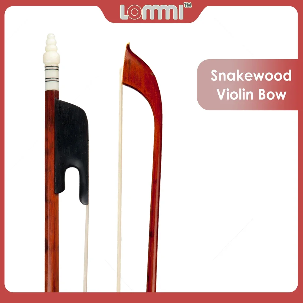 

LOMMI Baroque Style 4/4 Full Size Violin Bow Snakewood Stick Ebony Forg Ivory Like Screws Pure White Horsehair Fast Response