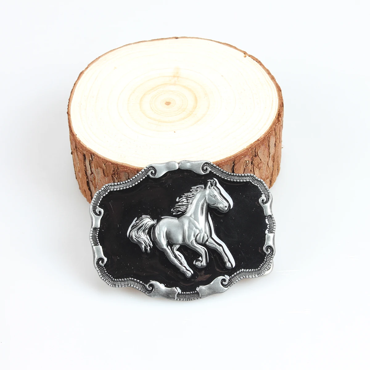 Black faced Silver Horse3.9cm inner diameter belt buckle, round hole buckle, belt buckle accessory, retro style