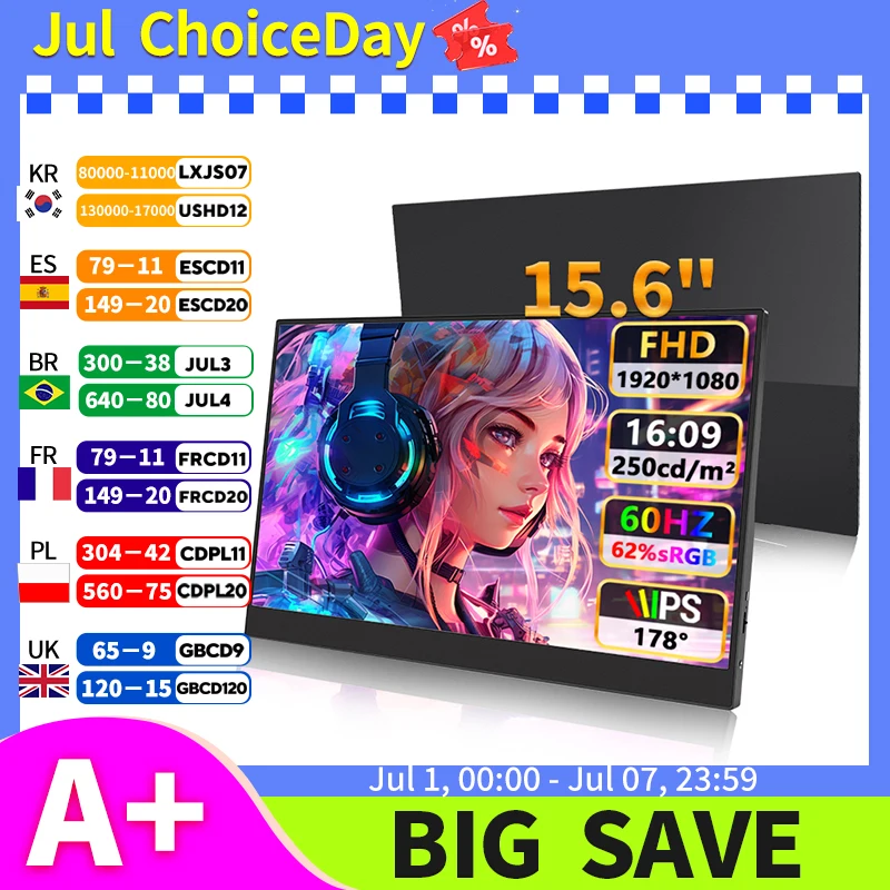 HGFRTEE Monitor portátil de 15,6 pulgadas, segunda pantalla externa FHD USB-C Mini HDMI, pantalla extendida para… — oferta en AliExpress