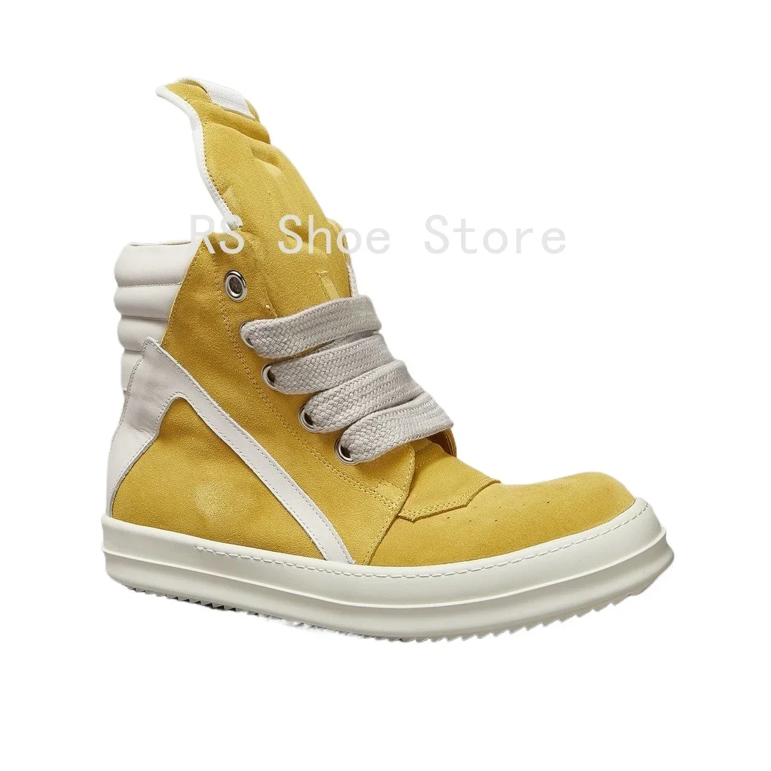 

Ro Men Shoe Yellow Suede Boots Outoor High Top Casual Shoes Jumbo Laces Leather Zipper Women Sneaker Classic Cowhide Ankle Boot