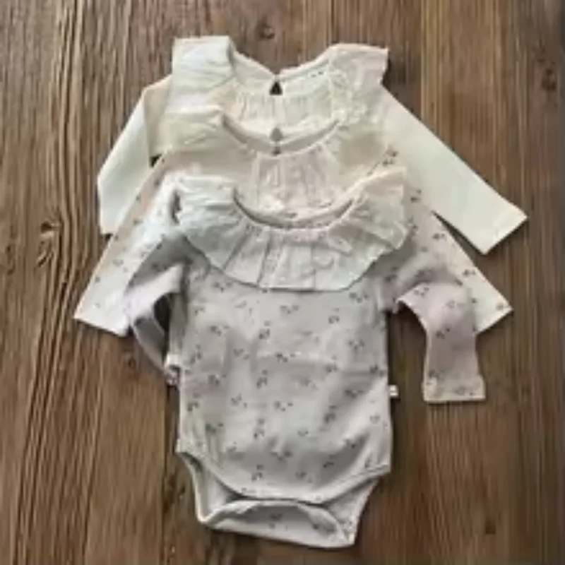

Spring i Baby girls baby children lace collar climbing suit solid color floral base jumpsuit