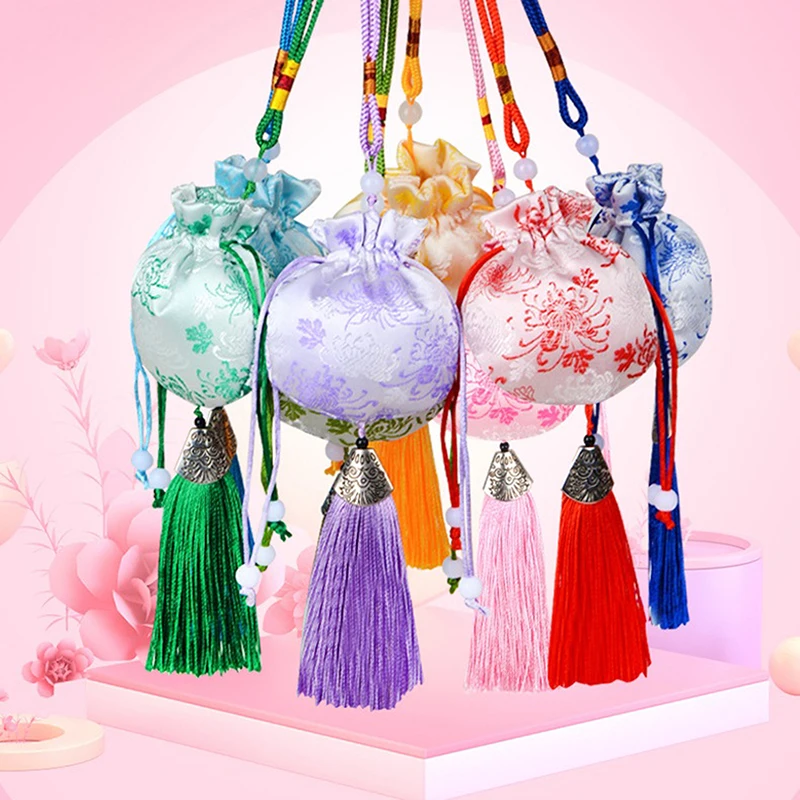 Sachet Empty Bag Chinese Style Jewelry Storage Bag Chrysanthemum Pattern Embroidery Sachet Lucky Tassel Drawstring Bag
