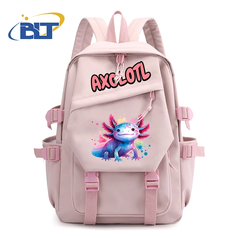 Simpatico zainetto per studenti stampato Axolotl zaino rosa per bambini borsa Casual regalo per bambini