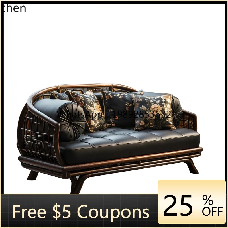 

W1 leather sofa living room walnut villa light luxury high-end wooden furniture