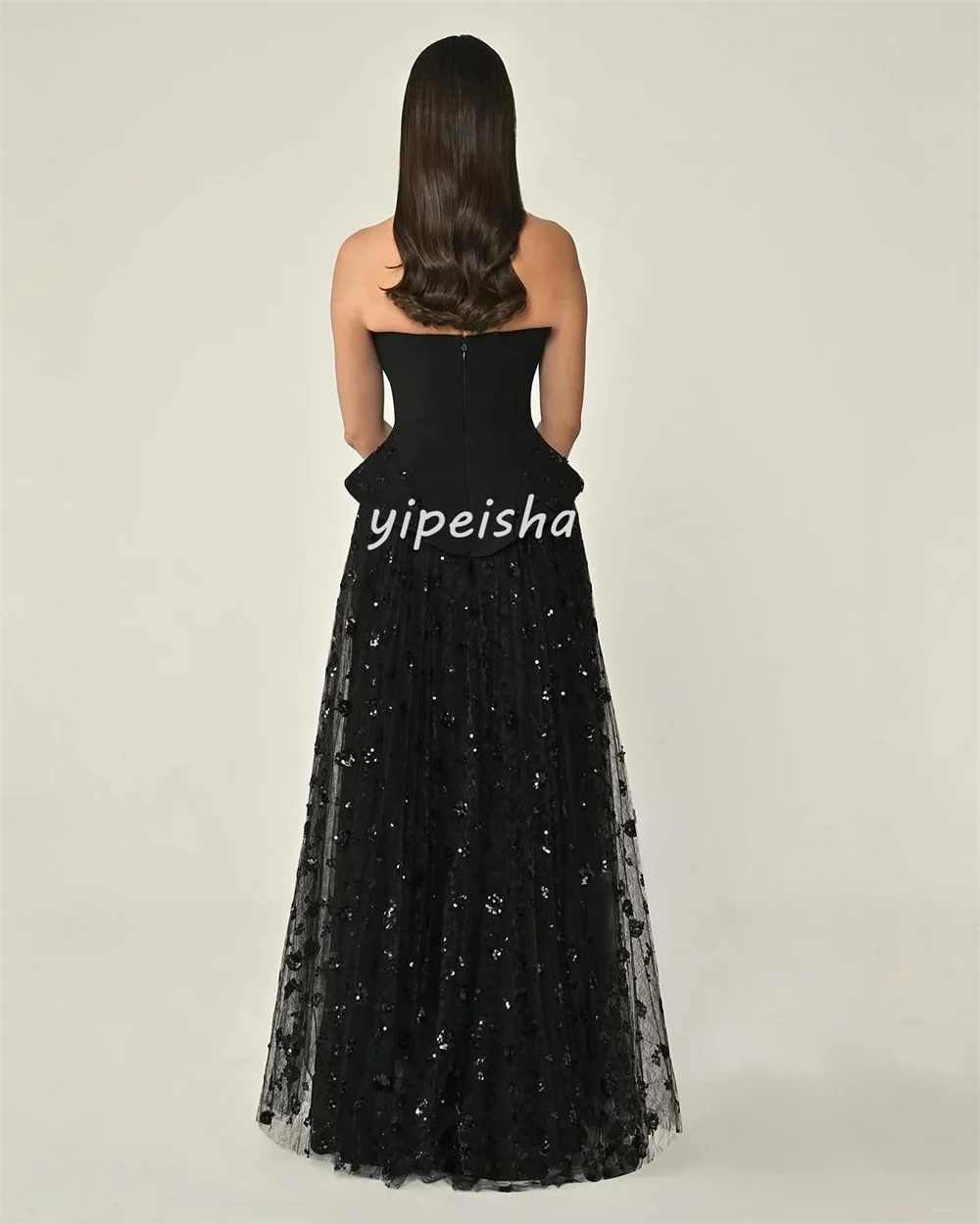 Gaun Panjang Tanpa Tali Model A-line Bunga Jersey Elegan yang Dapat Disesuaikan Gaun Acara Khusus Formal Elegan Berkualitas Tinggi