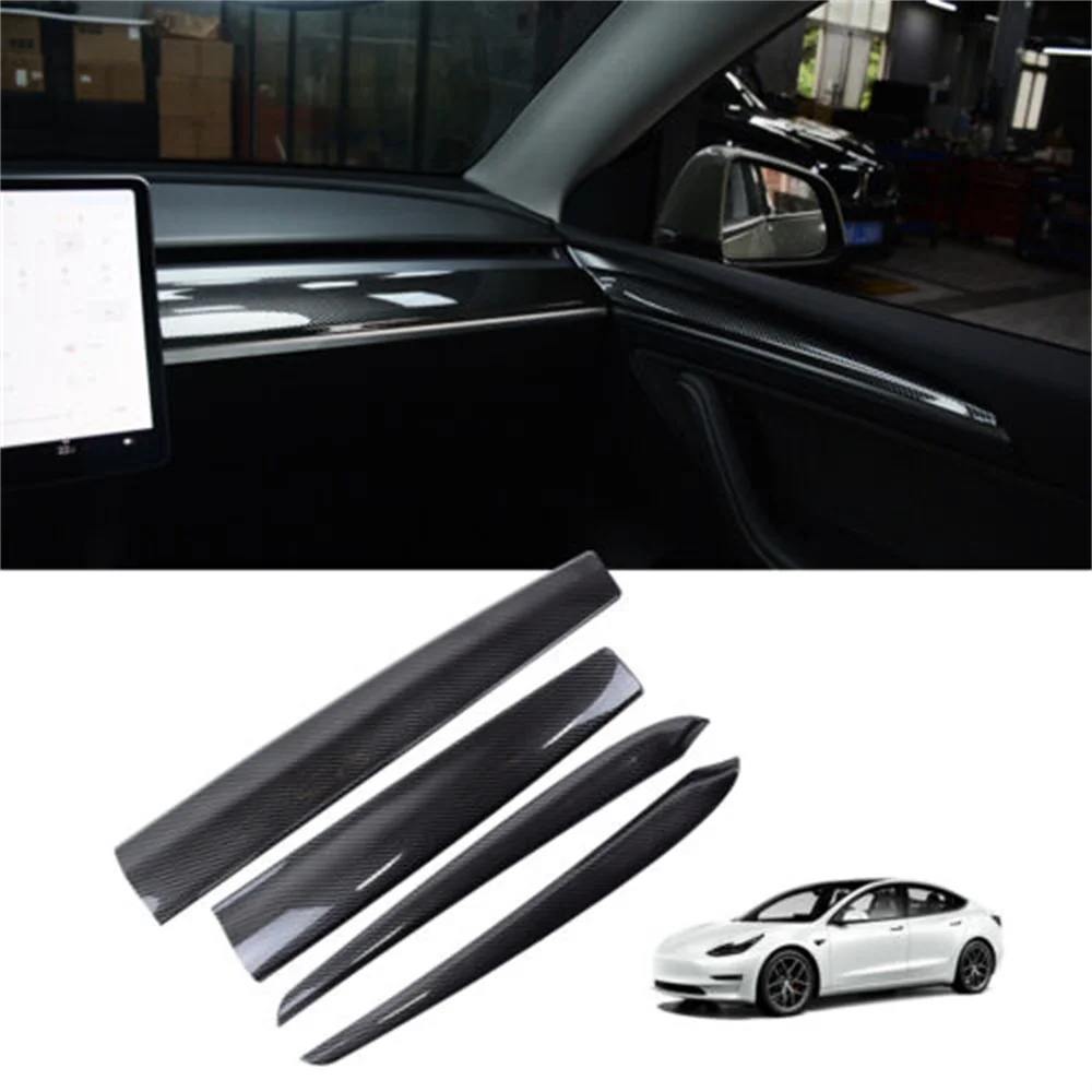 

Center Console Trim Decor Cover For Tesla Model 3 Y 21-23 Dashboard Panel Wrap Door Side Overlay ABS Carbon Fiber Interior