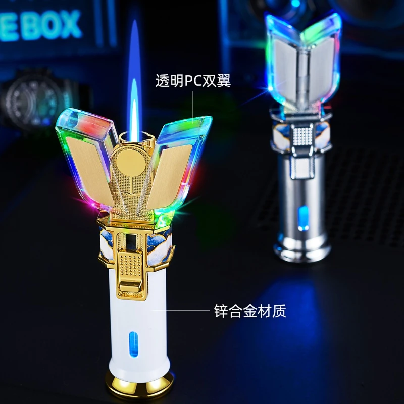 Novel and Creative Luminous Windproof Lighter, LED Flash Rechargeable Butane Lighter, Men's Gift, Cigarette Accessories
