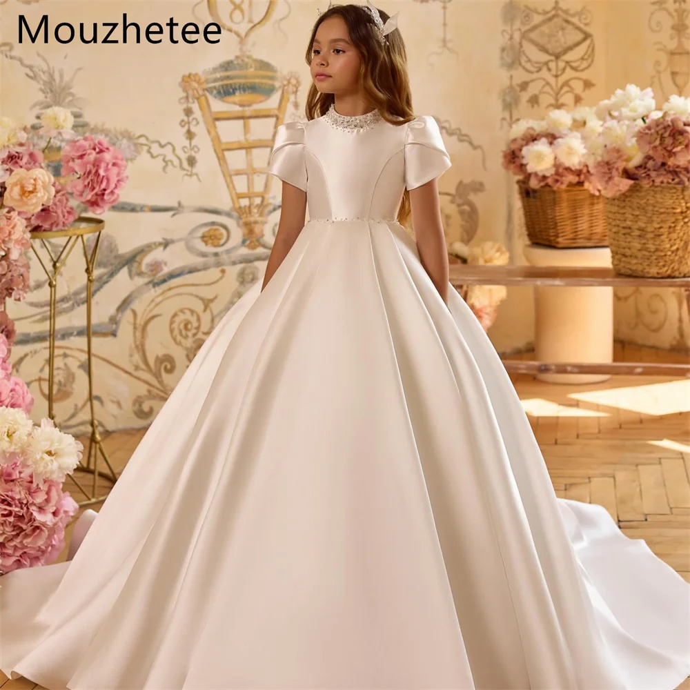 

Платья Mouzhetee А-силуэта «Принцесса» с кристаллами и складками из атласа для девочек, свадебные и праздничные платья, длинные атласные наряды, индивидуальный пошив, 2025