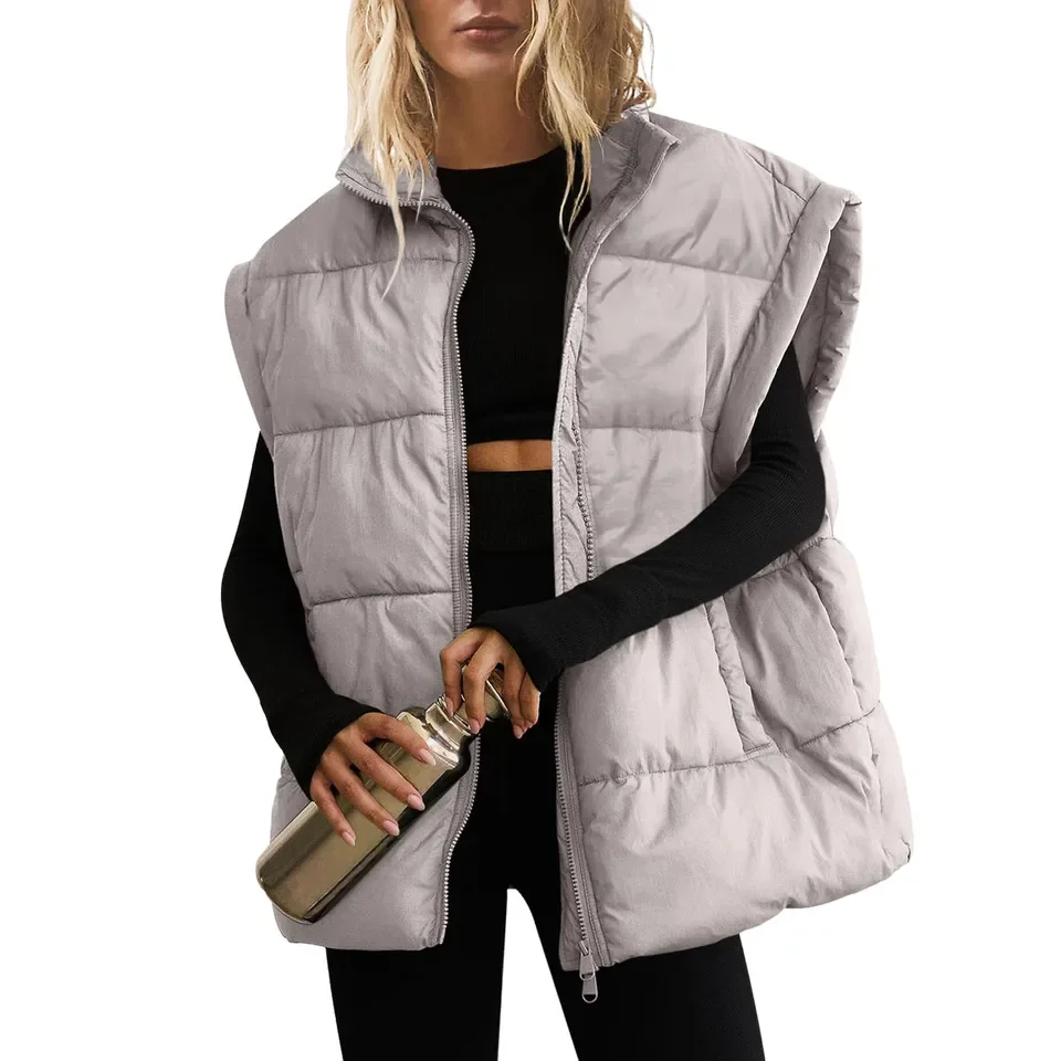 

Women'S Winter Oversized Puffy Vest Lightweight Stand Flight Sleeves Insulated Padded Warm Sleeveless Top Versatile Jackets