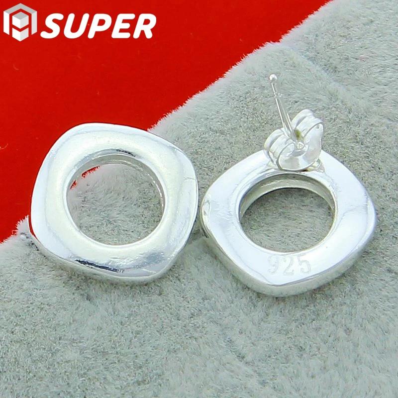 

925 Sterling Silver Square Round Stud Earring For Women Wedding Engagement Fashion Charm Party Jewelry