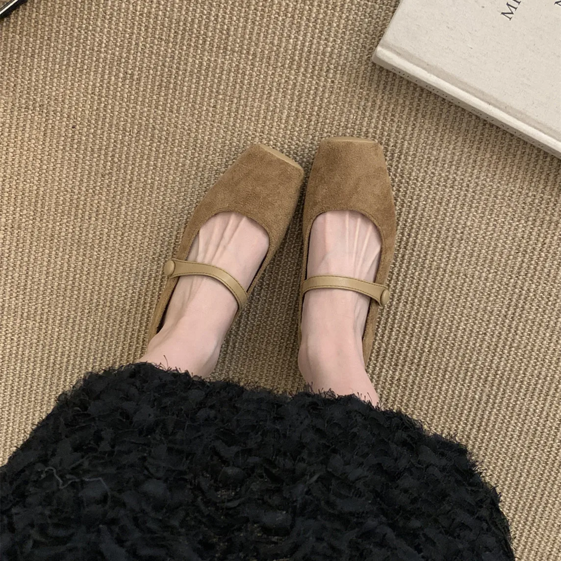 Bailamos Women Velvet Flat Shoes Square Toe Shallow Soft Ballerina Shoes Ladies Casual Dress Ballet Loafers Classics Mujer