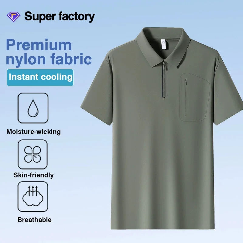 High Quality Ice Silk Seamless Golf shirts Luxury Colder Lapel Short Sleeve T-shirts breathable Sportswear Polo Shirts Men