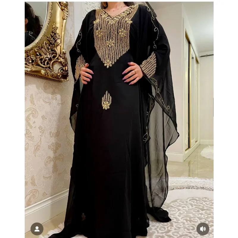 

Black New Moroccan Dubai Kaftans Farasha Abaya Dress Wedding Fancy Long Gown