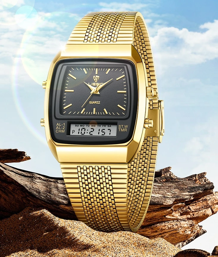 2024 New Couple Watch Business and Leisure Mesh Belt Waterproof Dual Display Electronic Quartz Watch