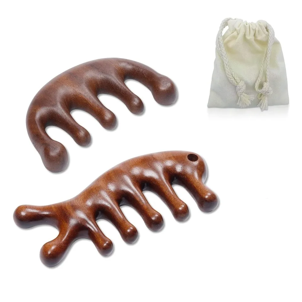 

Комплект из 2 деревянных расчесок с широкими зубьями, инструмент для массажа головы для меридианов кожи головы