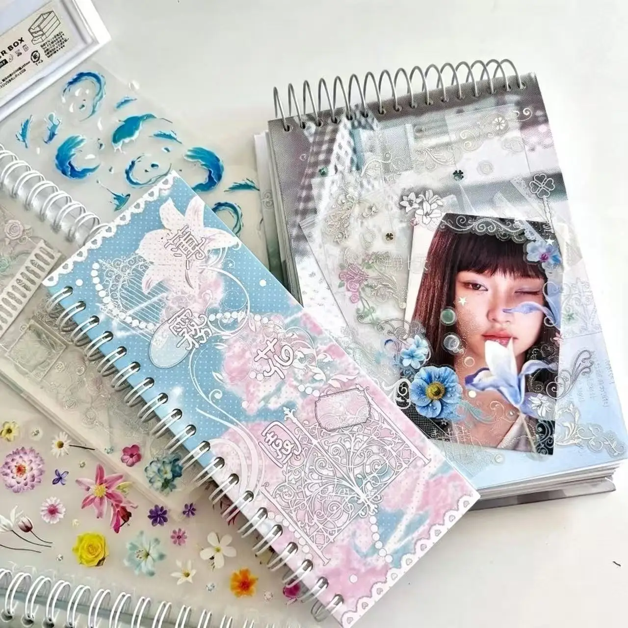 Korean Ins Retro Special Material Double Transparent Hot Silver Dreamy Flower Wave Pull Strip Ancient Early Fujiman Sticker Gift