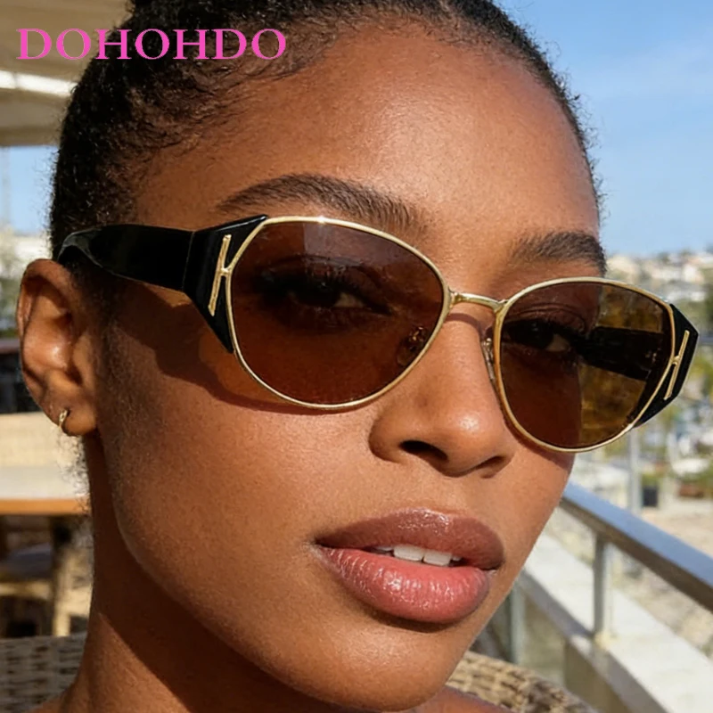 

Fashion Luxury Designer Oversized Oval Cat Eye Sunglasses Women Men Retro Trendy Eyeglasses Female Summer Traveling Shades UV400