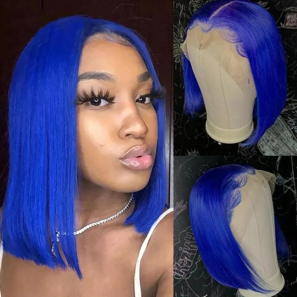

13x4 HD Blue Synthetic Lace Frontal Wig Long Straight Lace Front Wig Pre Plucked Natural Hairline Heat Resistant Fiber On Sale