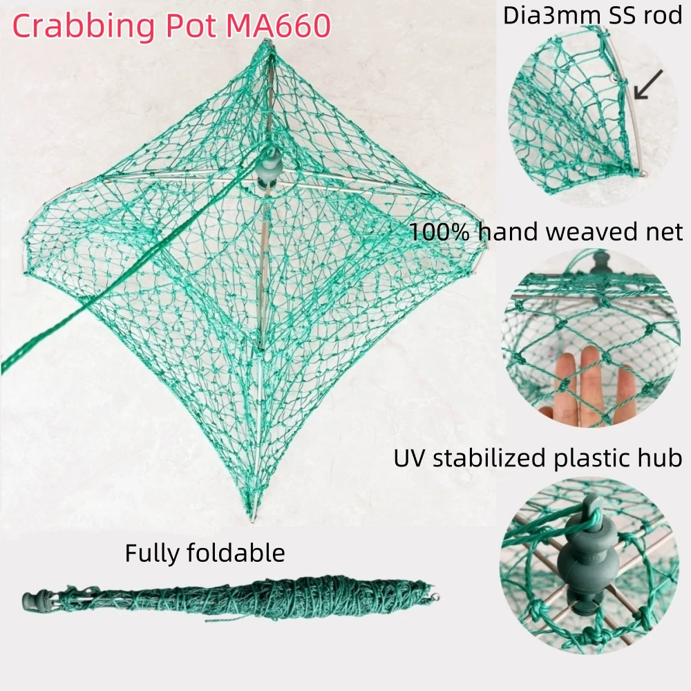 2026 Crabbing Trap 2/4 Holes Automatic Fishing Nets Nylon Foldable Crab Fish Trap Cast Net Cast Folding Fishing Net Crabbing Pot