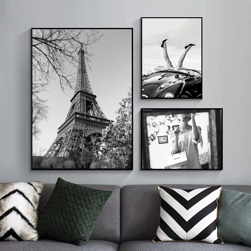 Modern Black White Fashion Sexy Women Paris Poster Decorative Prints Pictures Wall Art Canvas Painting Photos Bedroom Home Decor
