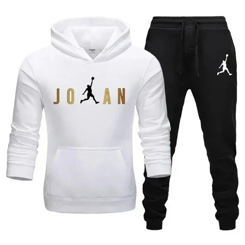 Men Tracksuit 2 Pieces Sets Hooded Sweatshirt +Drawstring Pants Male Hoodies Running Sportswear Men Women Autumn Sportwear