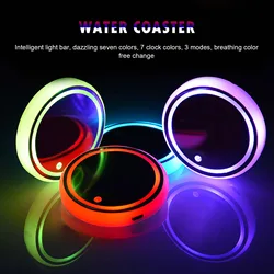 LED Cup Holder Lights, Car Coasters with 7 Colors Changing Light, USB Charging