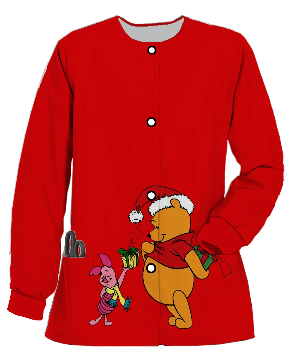 Disney Series คริสต์มาสแขนยาว Winnie the Pooh พิมพ์พยาบาล Casual เสื้อพยาบาลผู้หญิง Doctor Work Uniform