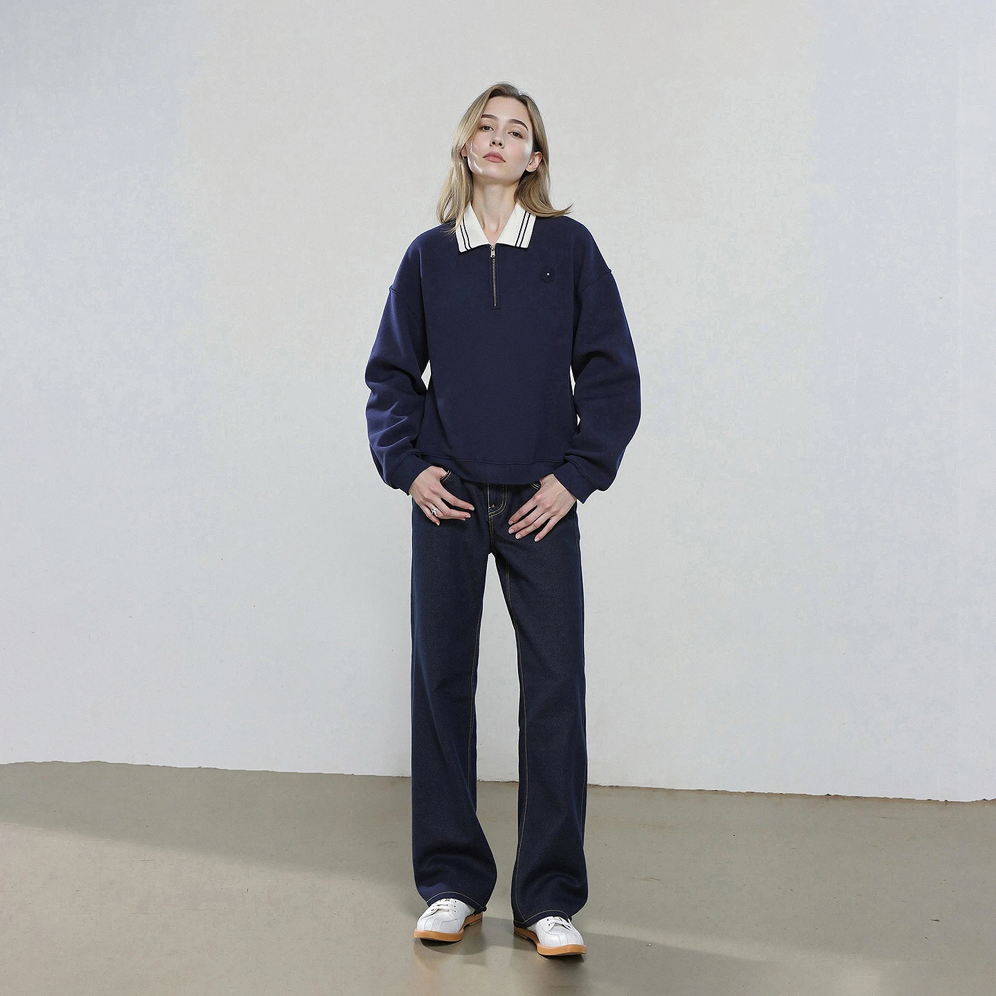 TOYOUTH Women Hoodies 2025 Winter New Fleece-lined Color-block POLO Collar Loose Tops