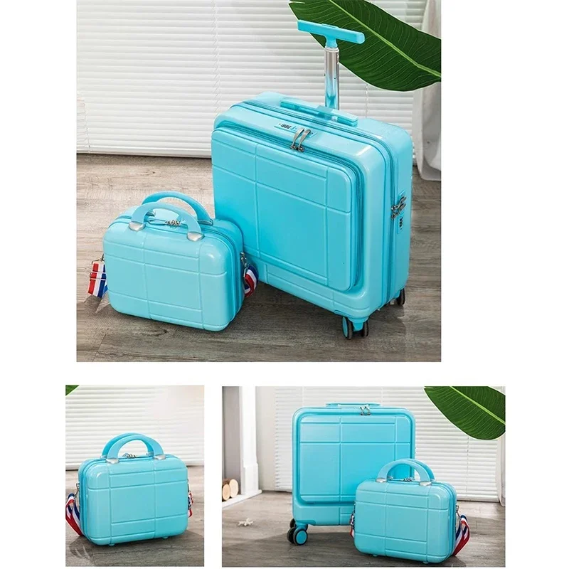 Business 18 Inch Set of Computer Trolley Case Front Opening Luggage Suitcase Girl Small Boarding Code 360° Spinner Wheel