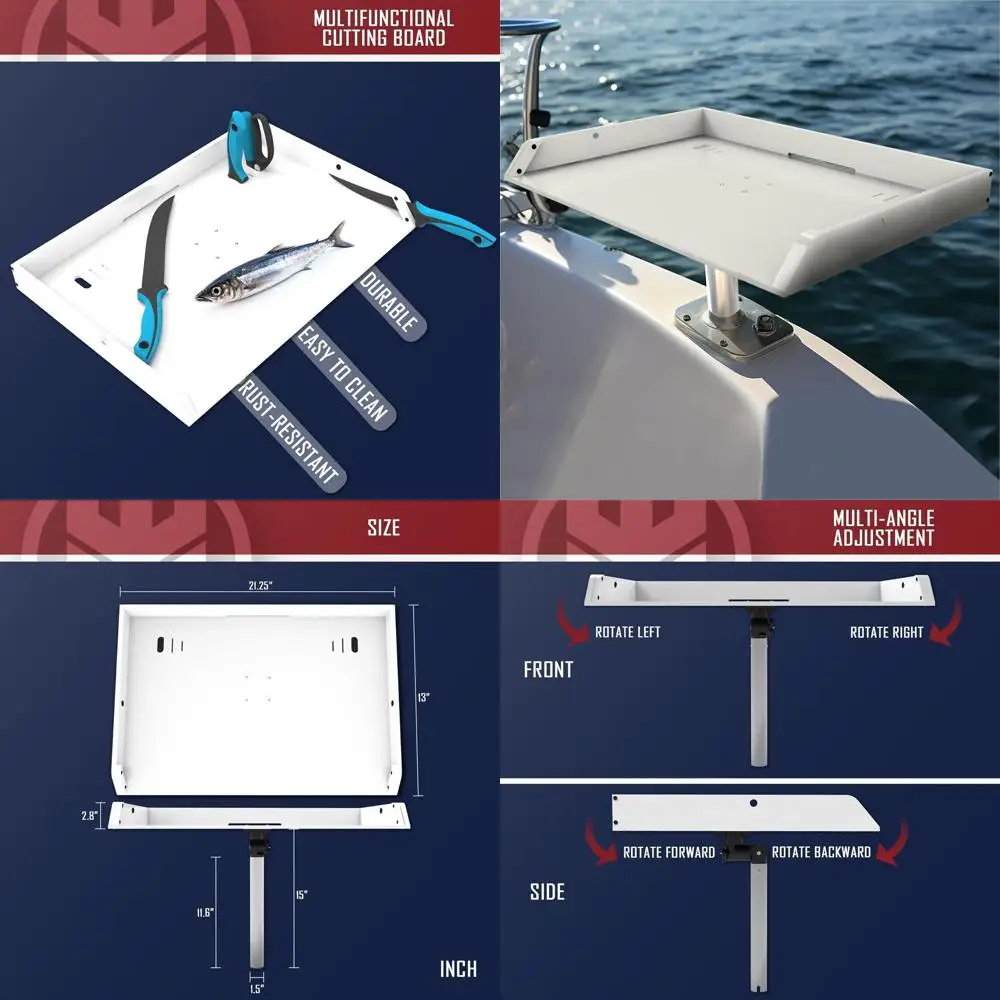 

Boat-Mounted Fish Cleaning Station with Rod Holder, Plier Storage, and Knife Slot for Marine Accessories