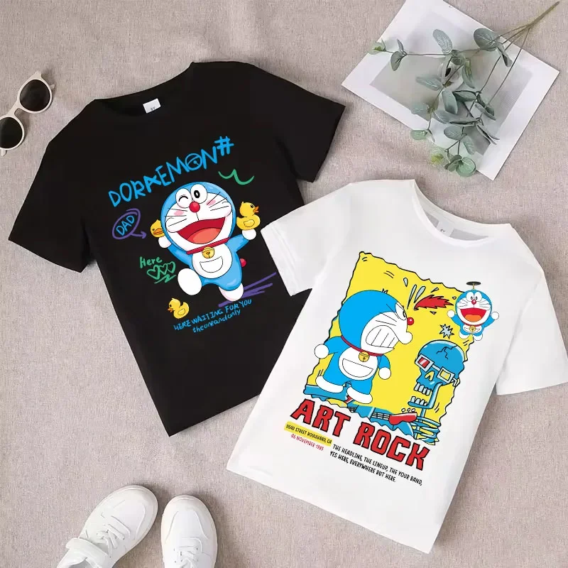 

Doraemon Children's Pure Cotton Short-Sleeved Boys' Sports Shirt, Girls' Casual Top, Big Bear Cartoon Print Summer T-Shirt