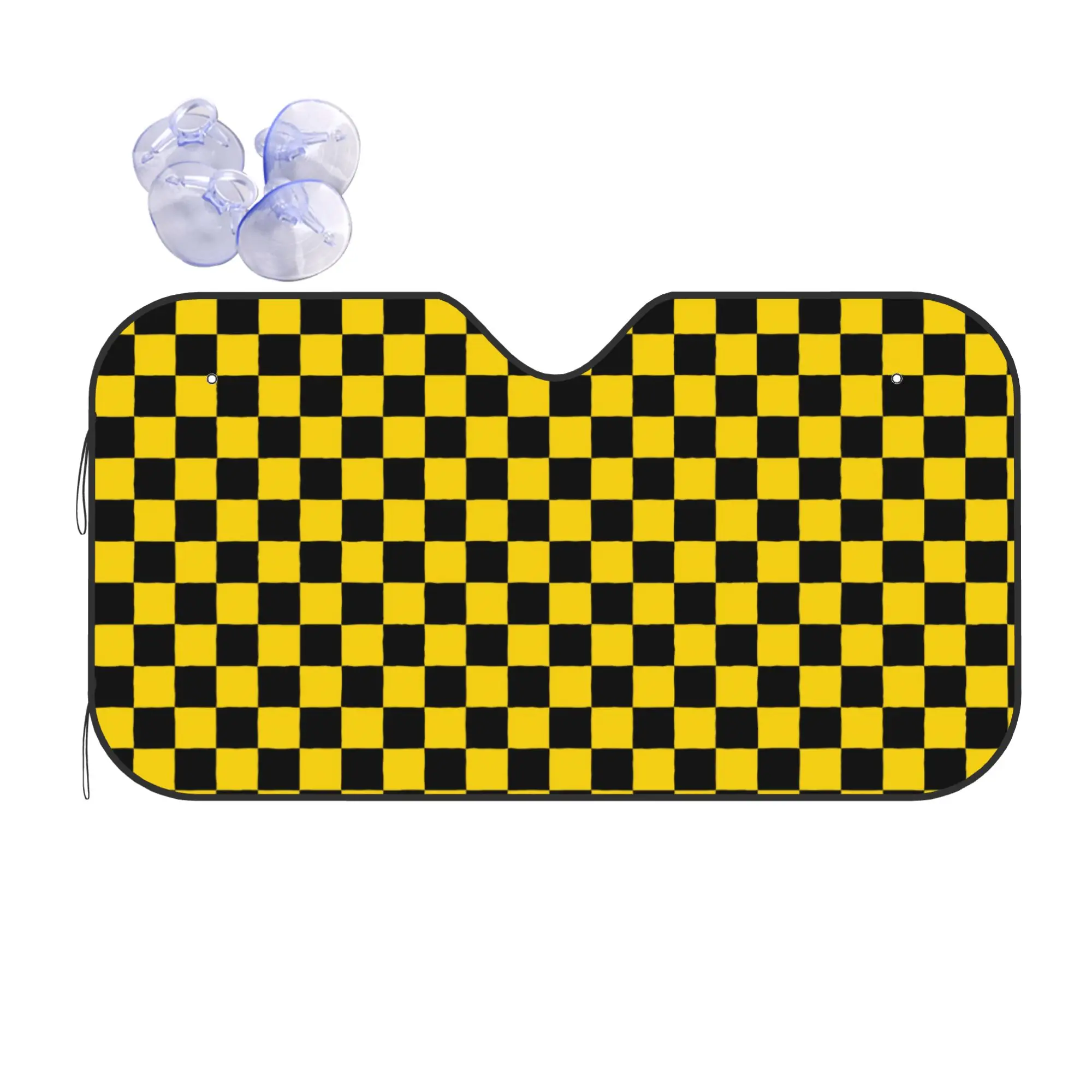 Windshield Sun Shade Car Black Gold Yellow Checkerboard Plaid Solar Reflector Protector Visor Screen Cover Vehicle Windscreen