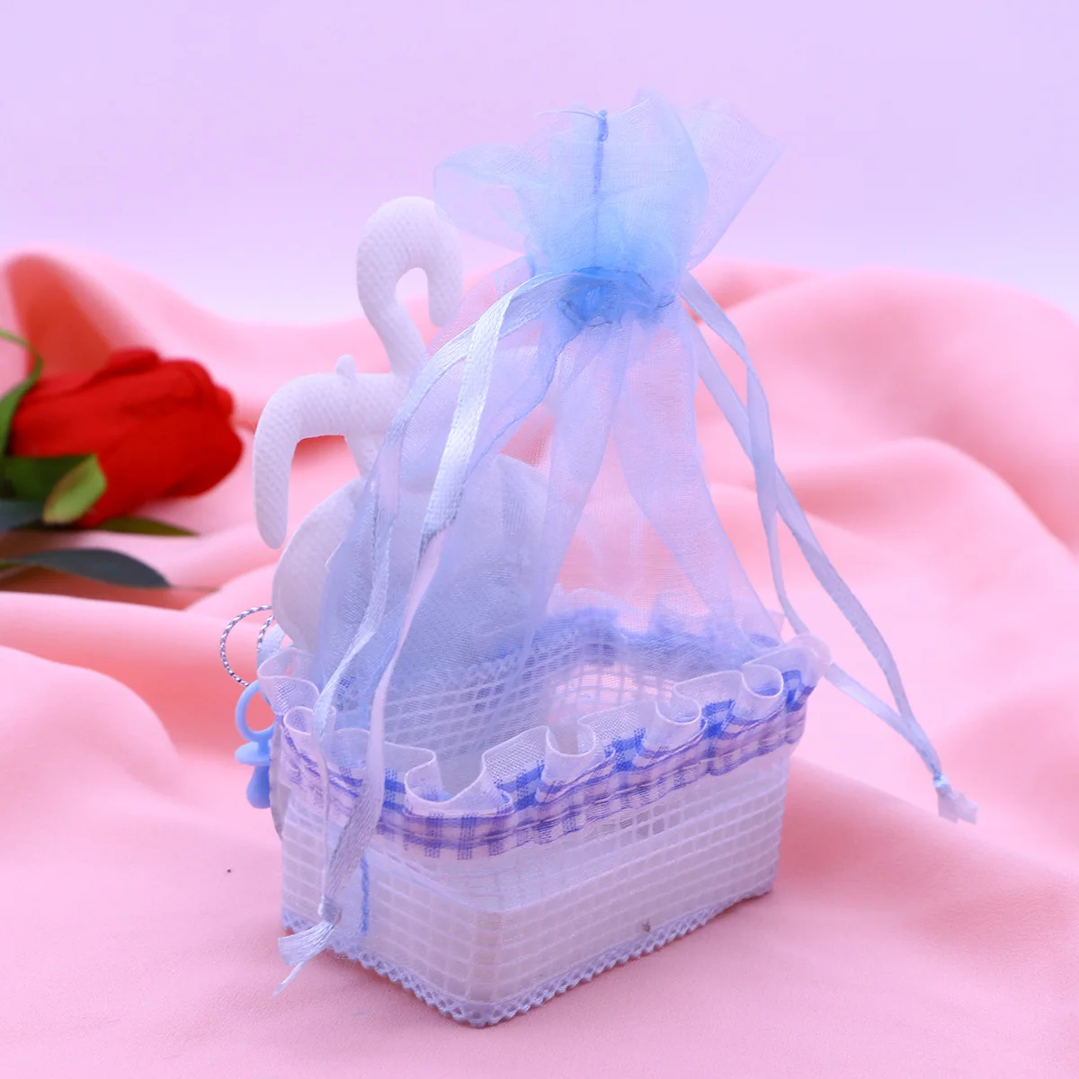 

12pcs Feeder Bottle Style Candy Bags Wedding Birthday Favor Fabric Gift Bags For Shower Party Decor (Blue)