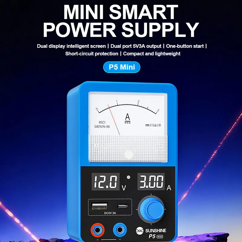SUNSHINE P5 Mini-Smart-Netzteil, ausgestattet mit USB-C/USB-A-Anschlüssen, unterstützt 5 V/3 A-Ausgang, Echtzeit-Spannungs- und Stromanzeige – Detail 2