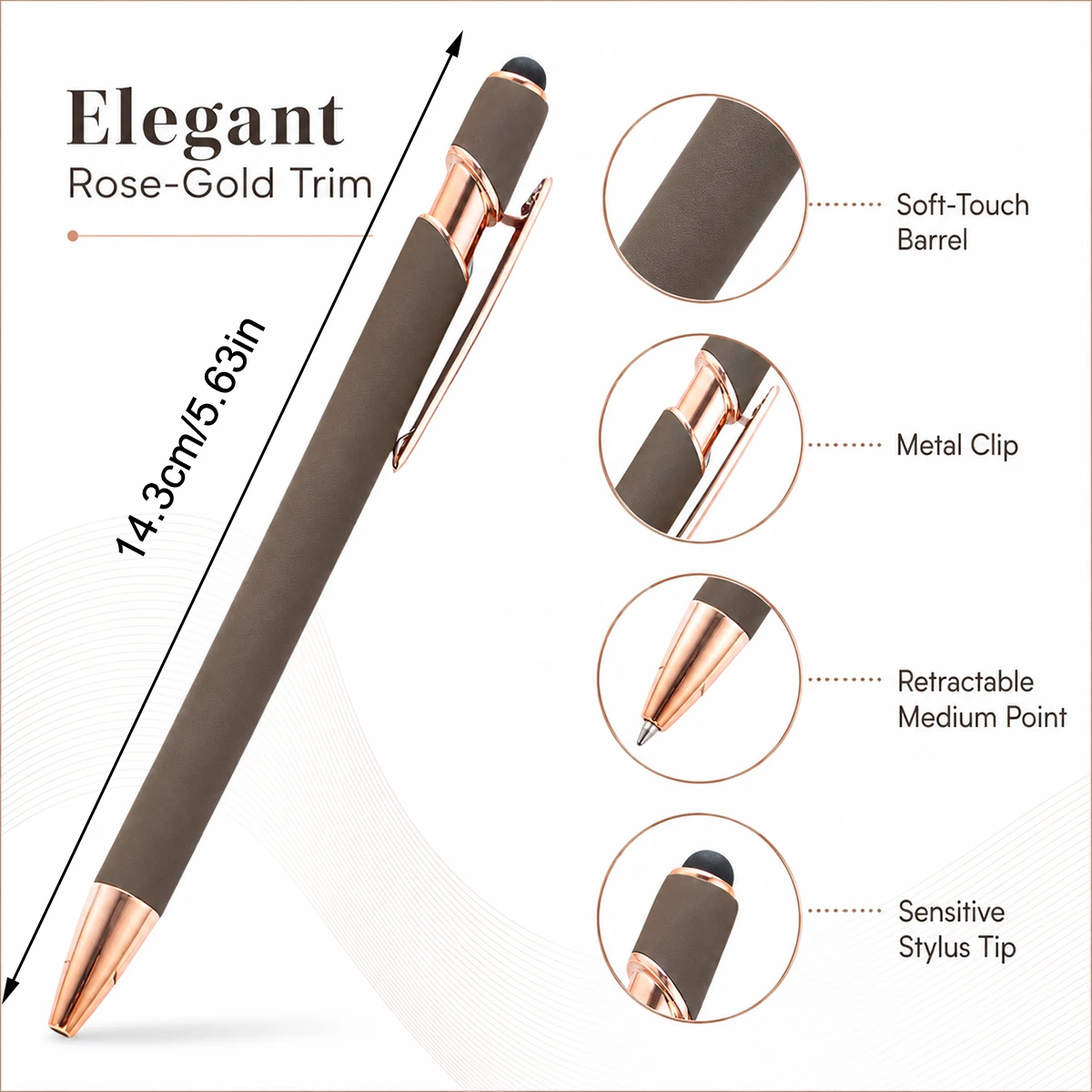 10 pack metal touch pen ballpoint pen, rose golden 2-in-1 touch screen pen, black ink office school