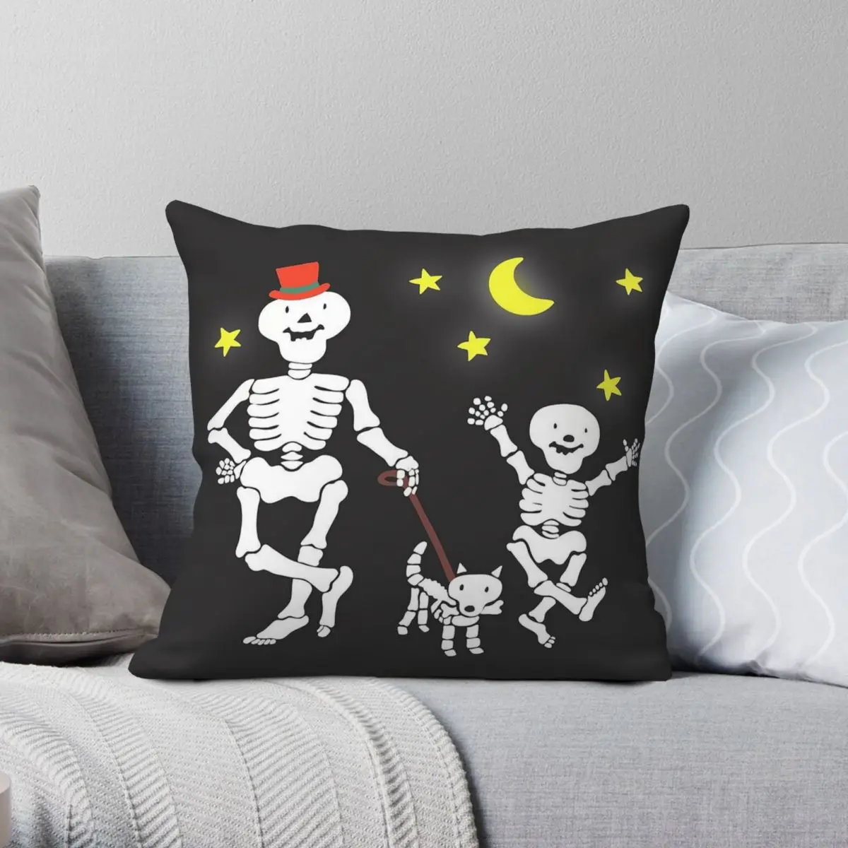 Funny Bones Retro Tv Cartoon Square Pillowcase Polyester Linen Velvet Creative Zip Decorative Room Cushion Cover 45x45