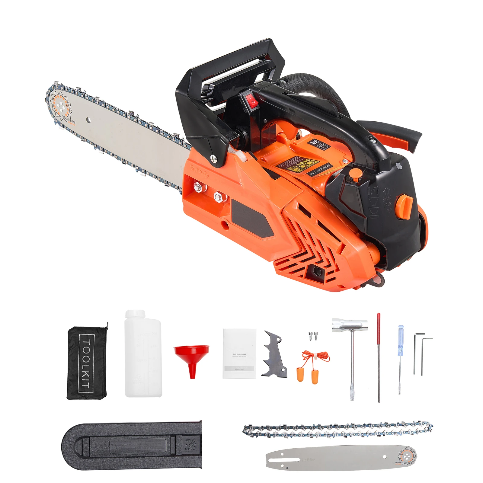 VEVOR Motosierra de Gasolina de 305 mm, Motosierra de Gasolina de 25 cc, 1,02 HP con Mango Antideslizante, Doble Depósito de Combustible, Ideal para Cortar Madera, Podar Árboles y Limpiar Terrenos
