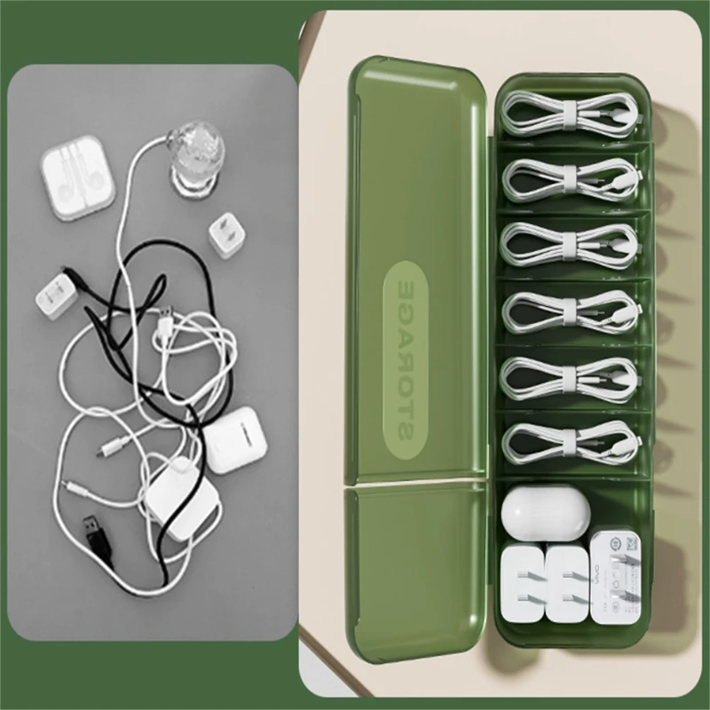 

Organizer Charger Cord Storage Box With 7 Compartments Reusable Data Cable Storage Case For Home Or Travel Cable Storage Box