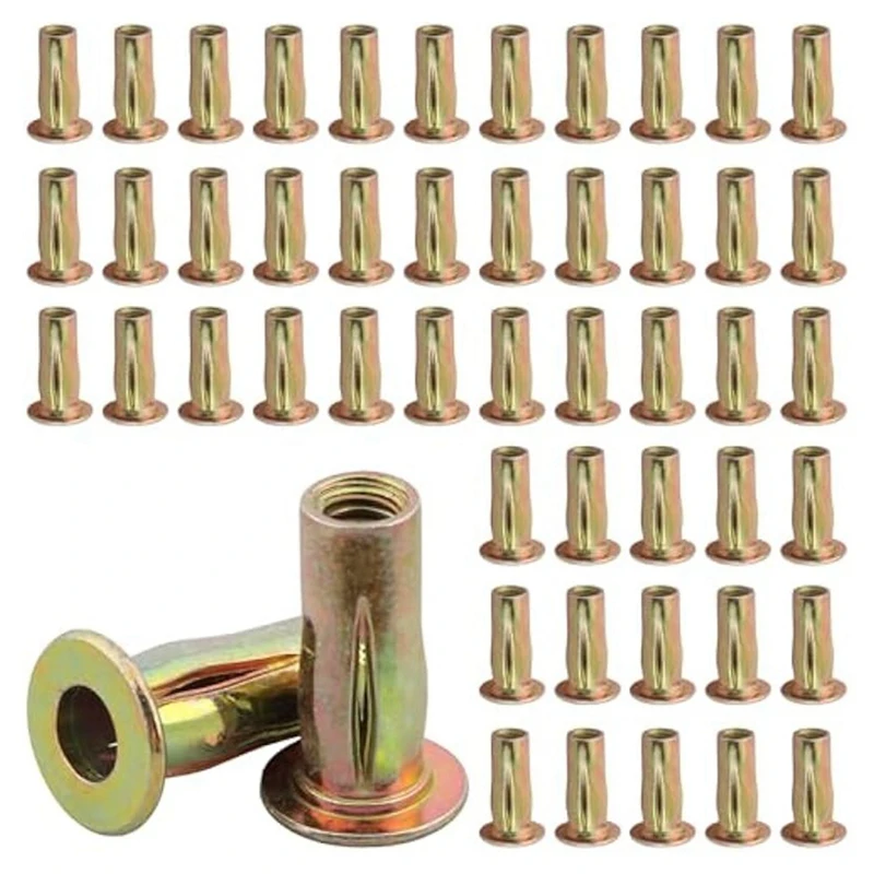 50Pcs Multi-Grip Rivet Nut Kit,5/16-18 Rivet Nut Pre-Bulbed Shank, Plus Nut Zinc Plated Flat Heads Threaded Insert Nut